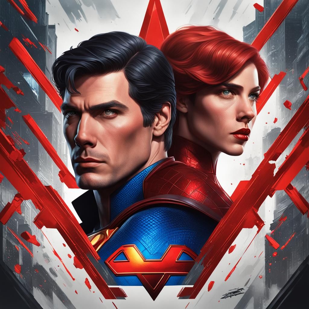Superman and Black Widow: Hyperdetailed Concept Art Portrait