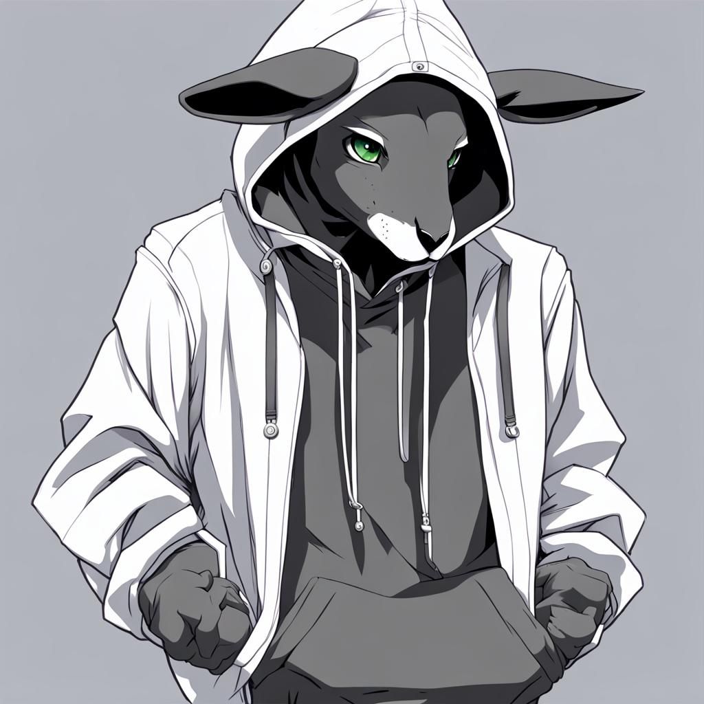 Kangaroo Anthro in Hoodie: Anime Style