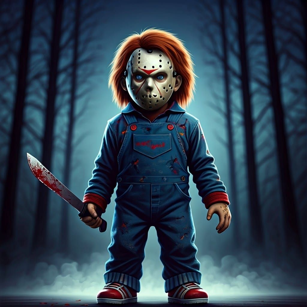 Chucky as Jason Voorhees in Moonlit Forest
