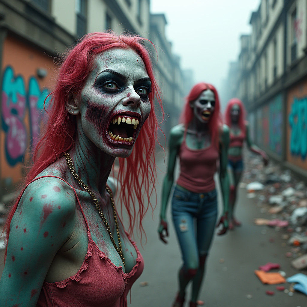 Grotesque Zombie Grins in Colorful Post-Apocalyptic Landscap...