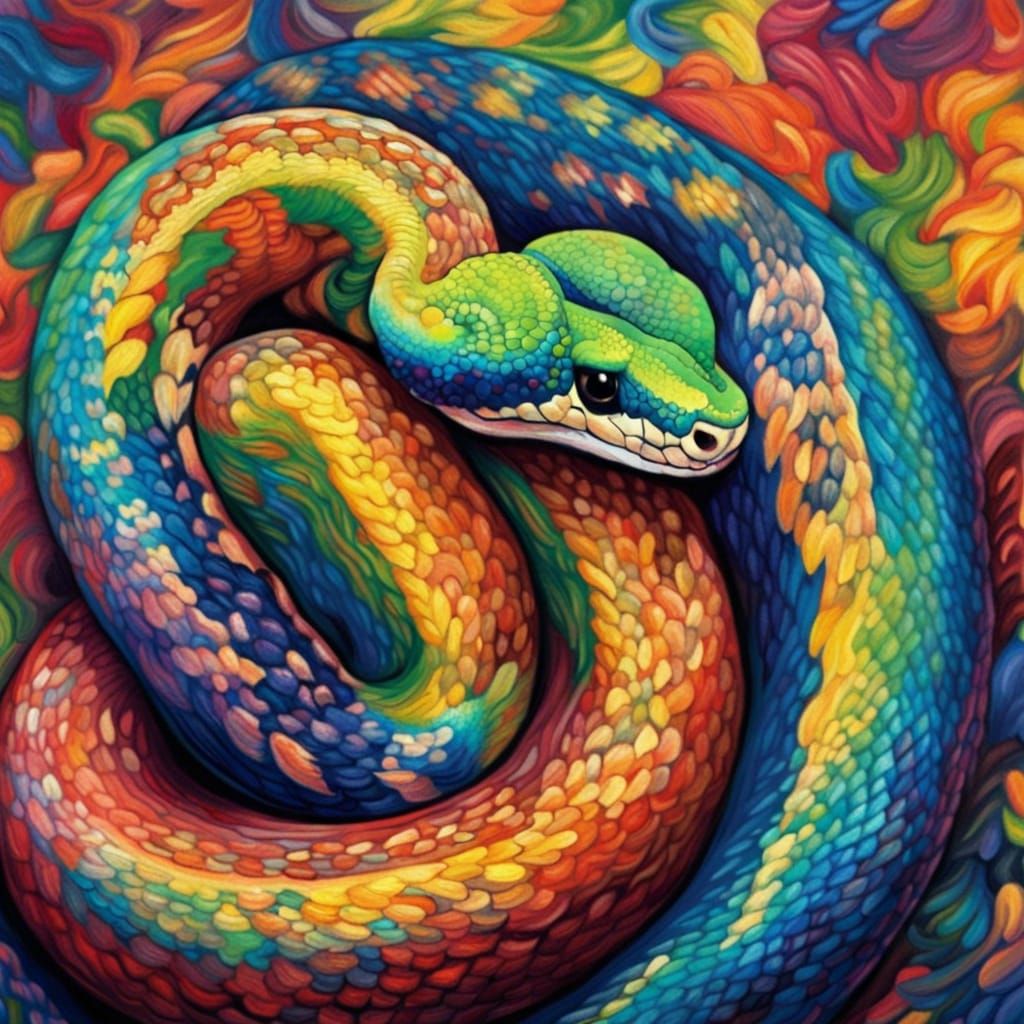 Rainbow Ball Python in Van Gogh Style