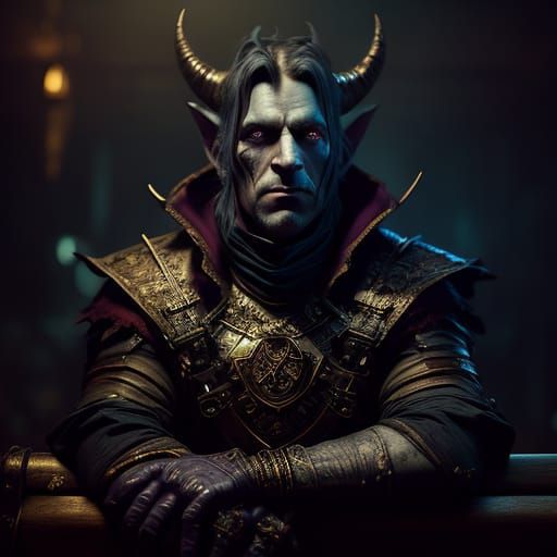 Tiefling Rogue Basks in Tavern Shadows