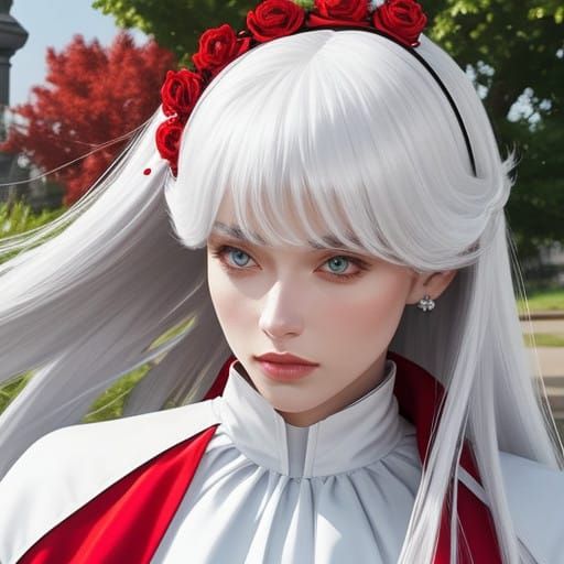 Regal Princess with Vibrant Hair in a Natural Setting