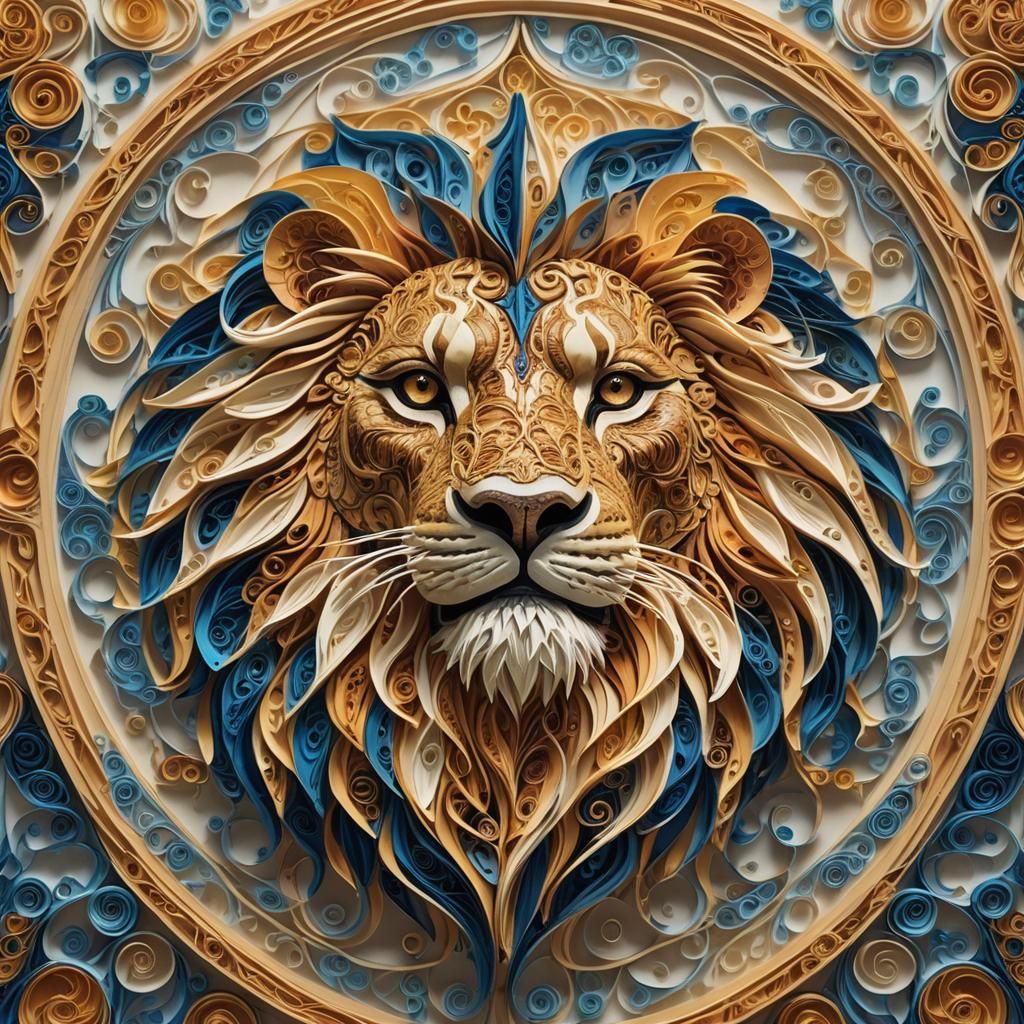 Lion Head Quilling on Parchment in Fantasy Art Style