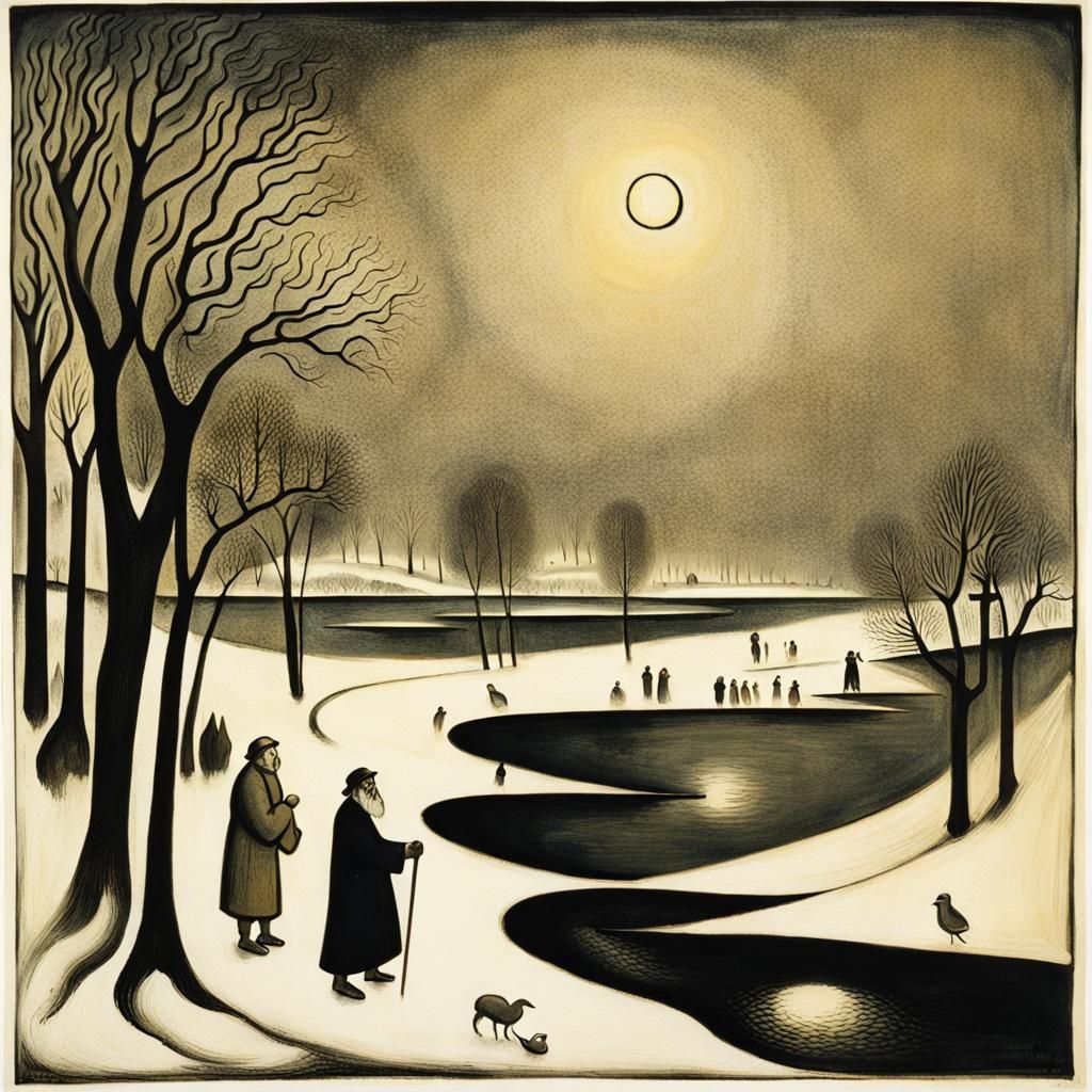 Old Man Creates Bokeh on Winter River