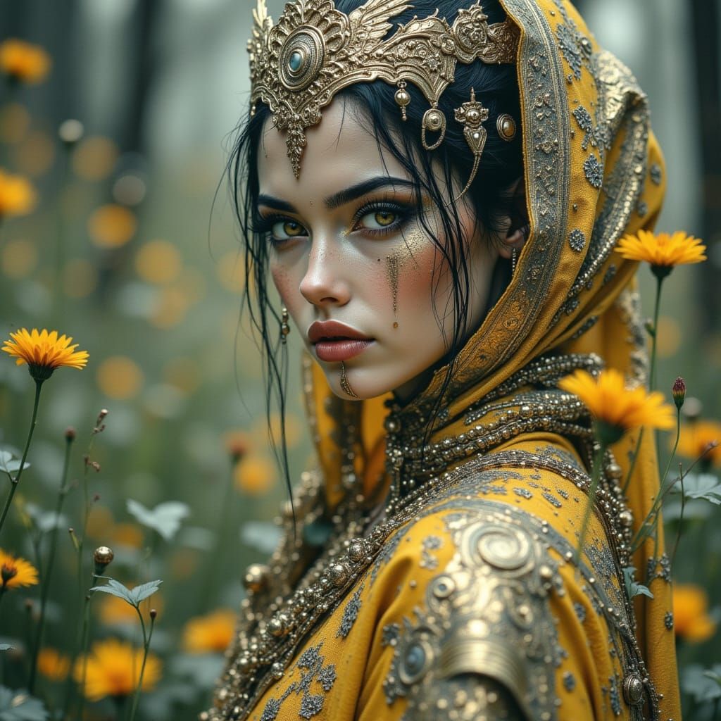 Dark Portrait with Gold Accents