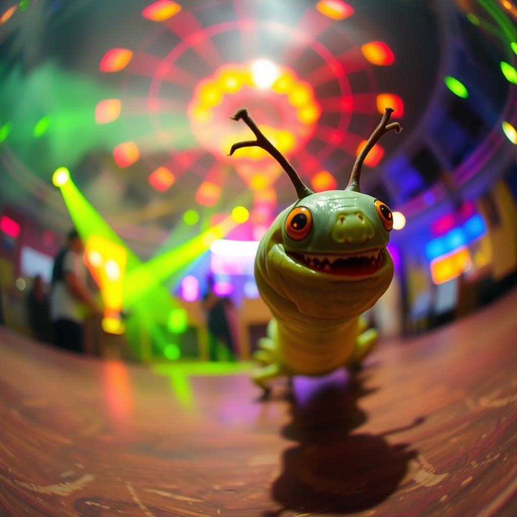 Excited Caterpillar Photobombs a Vibrant Disco