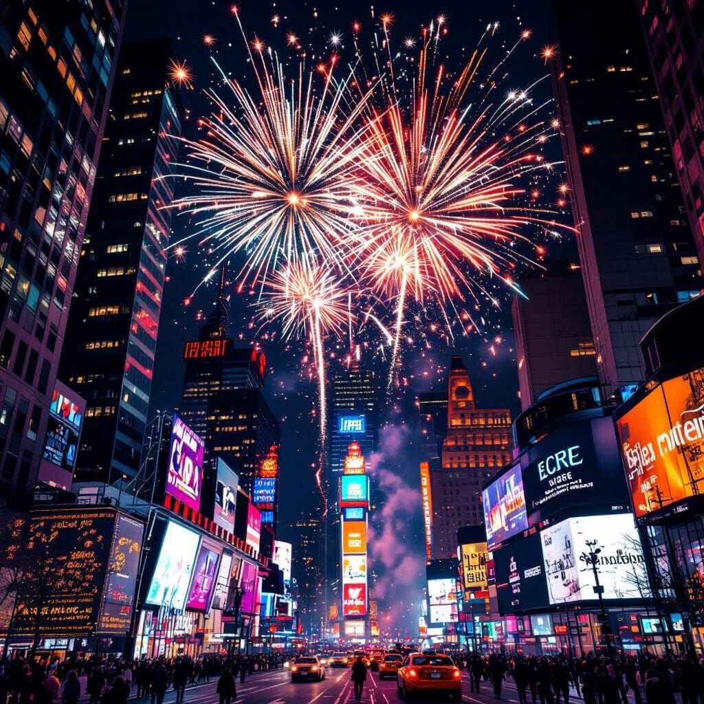 New Years Eve Fireworks Over Times Square