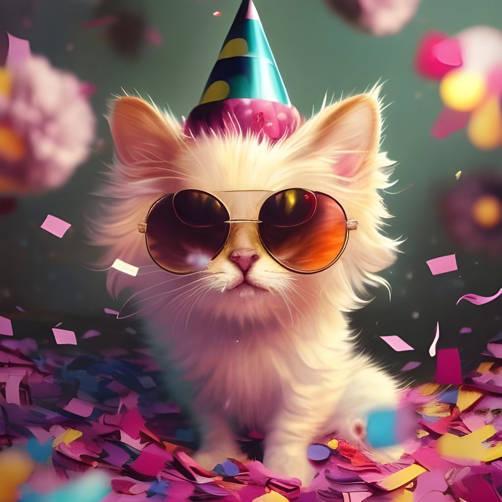 Chibi Kitten Celebration in Polychromatic Splash Art