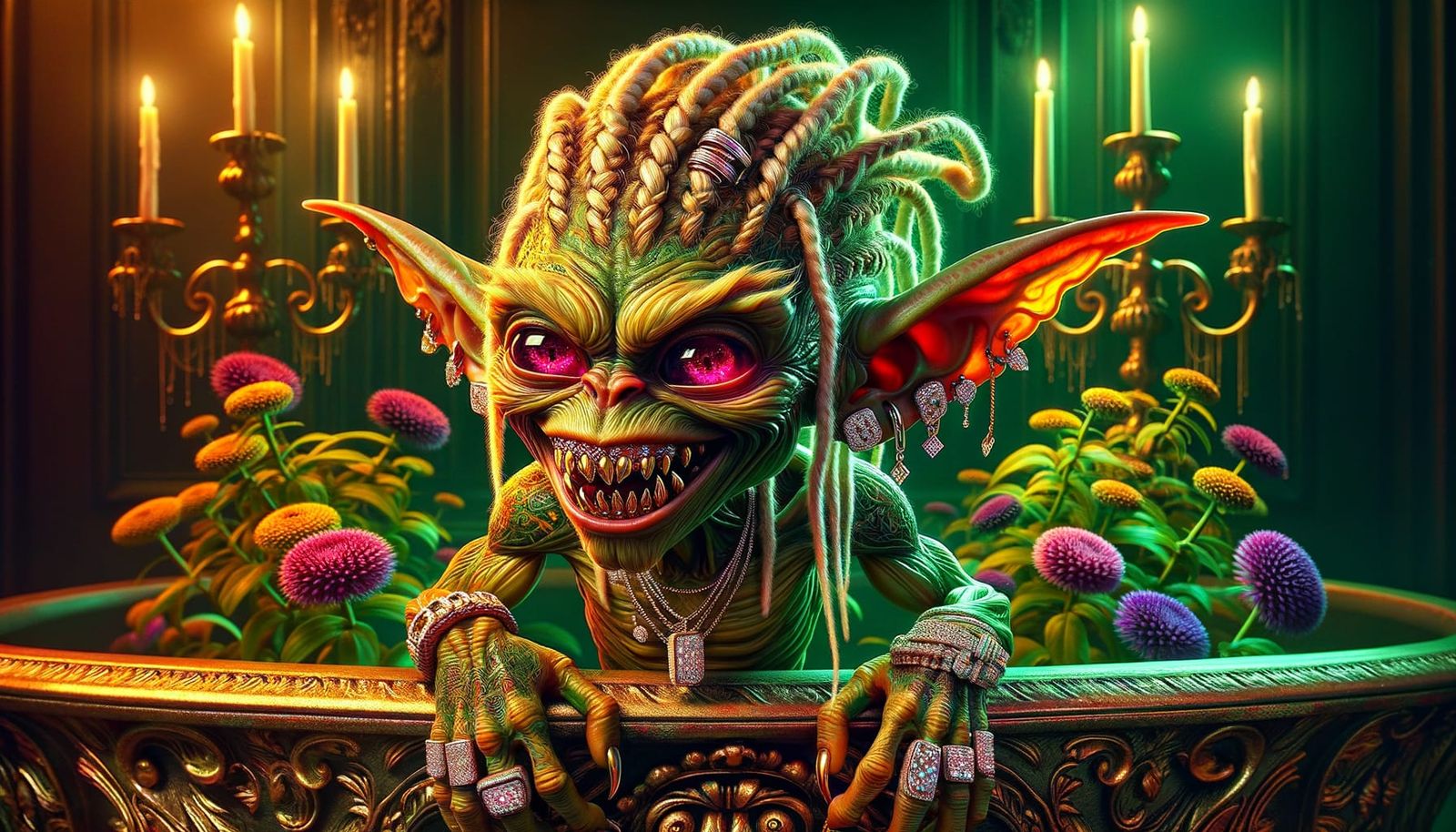 Surreal Goblin Hip-Hop Icon Reveals Ornate Tub Scene