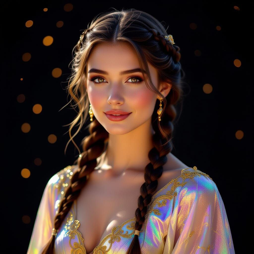 Golden Light Portrait of Woman in Embroidered Gown