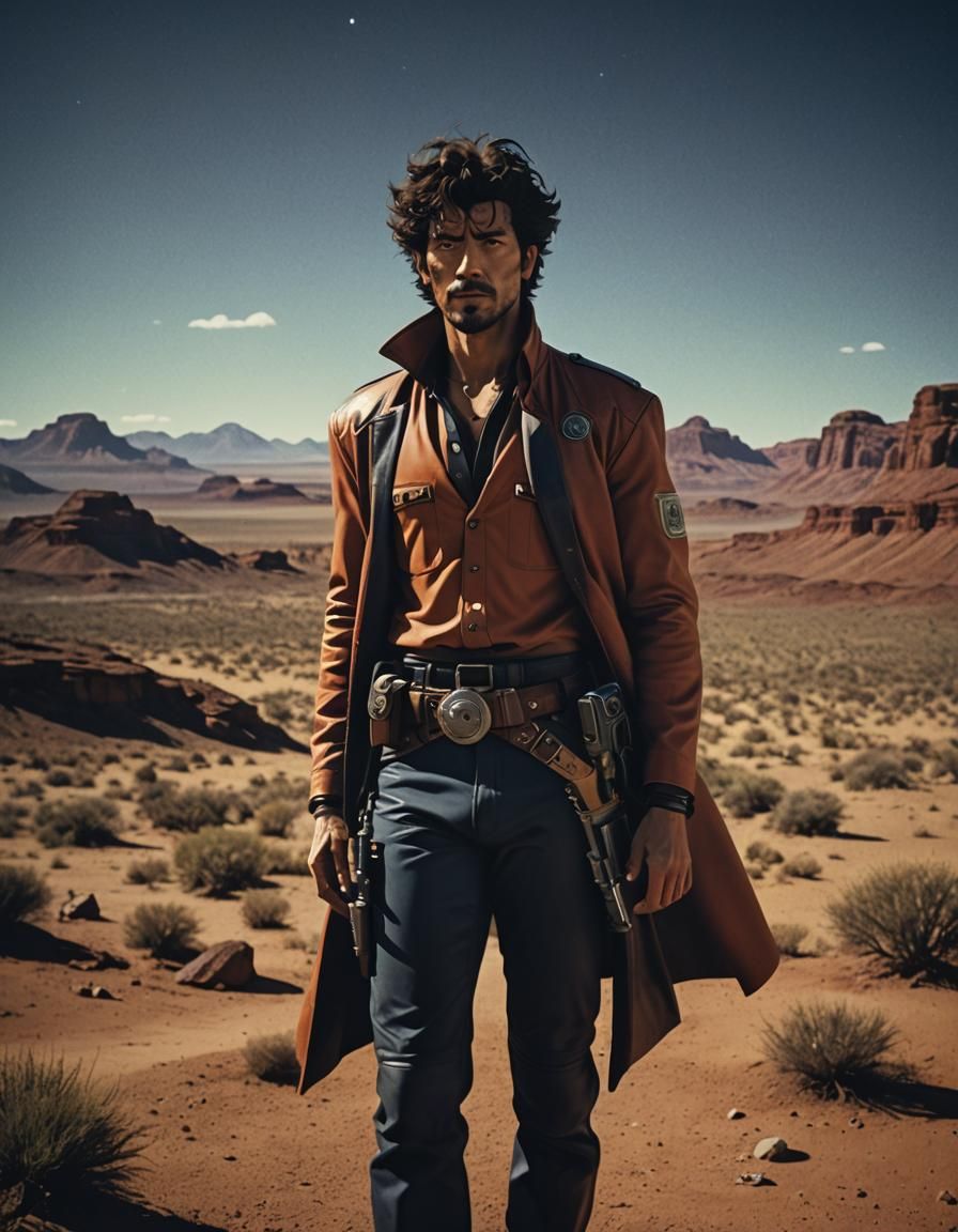 Space Western character, style of Cowboy Bebop but realistic...