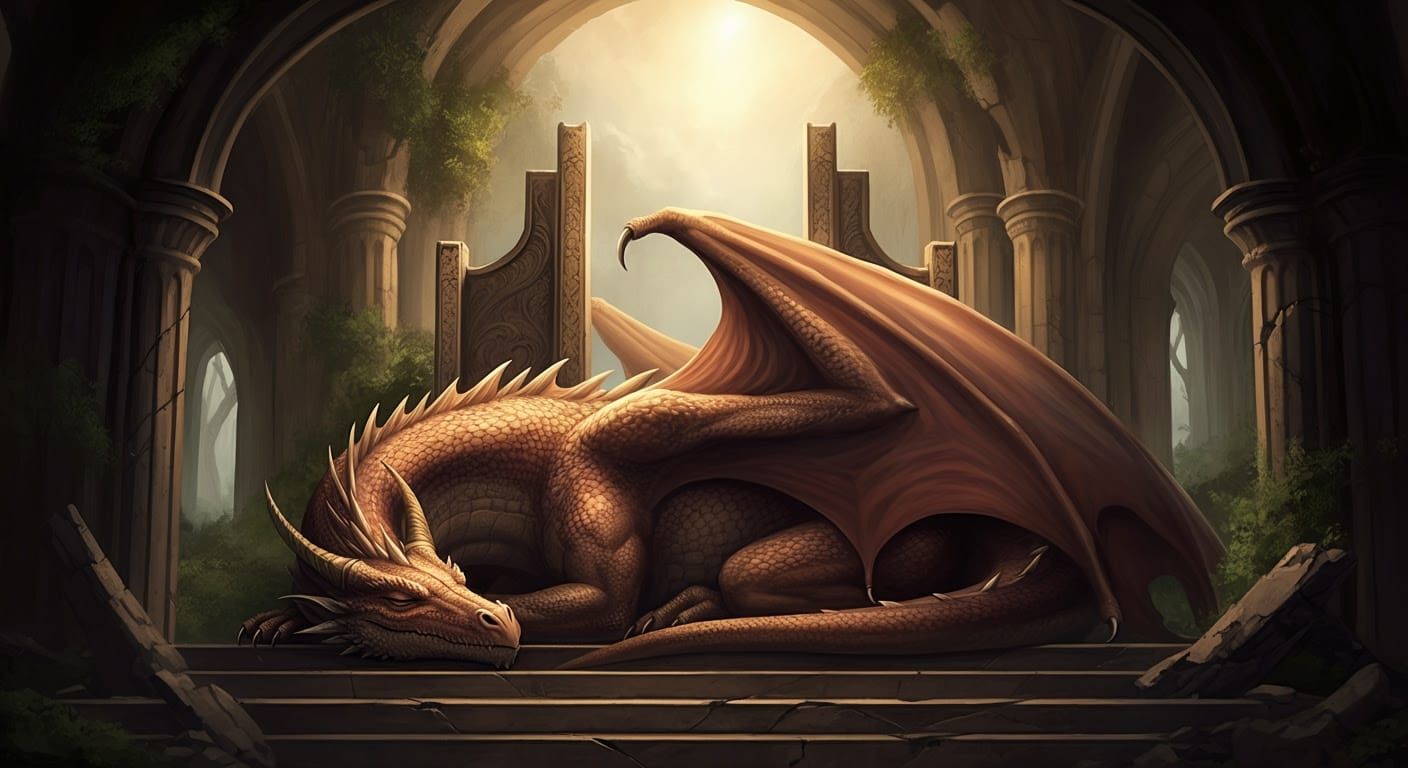 Sleeping Dragon Beneath Ancient Ruins