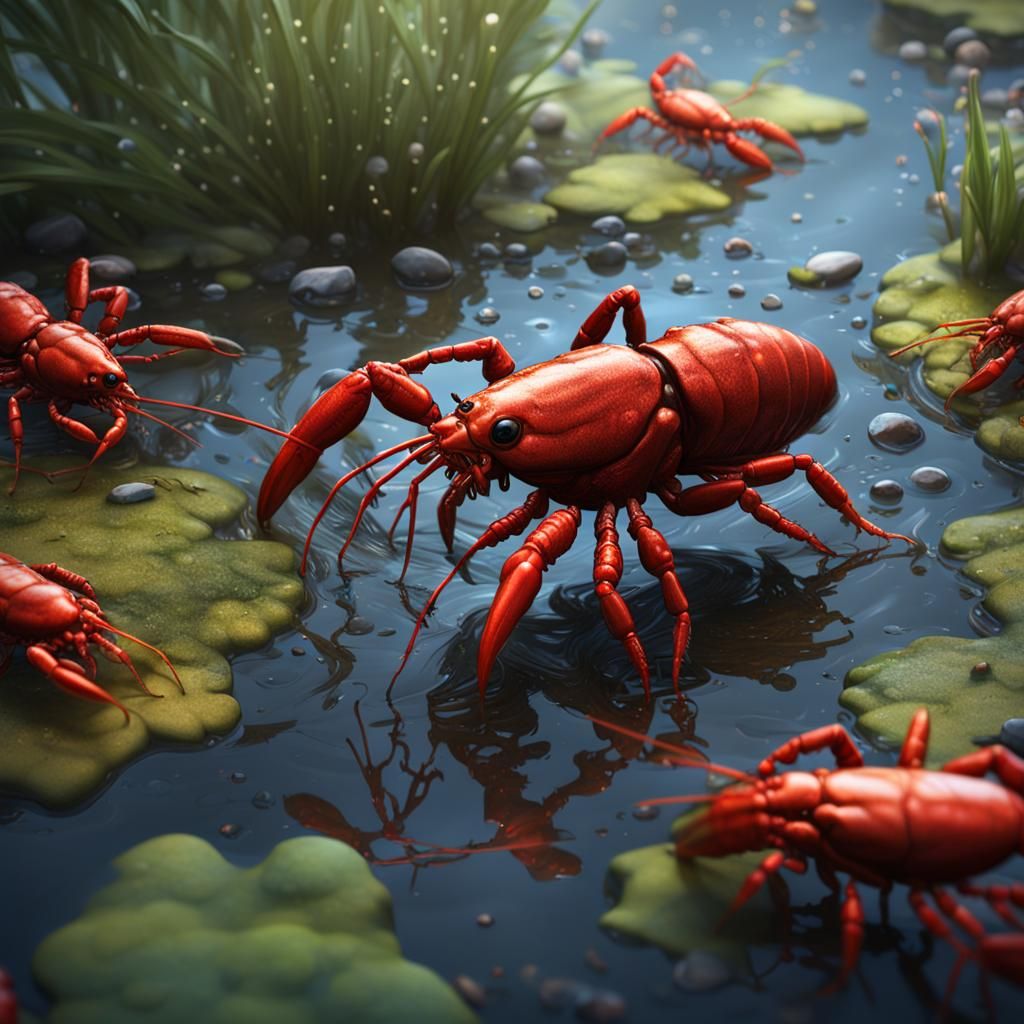Baby Crawfish Plays in Puddle: Fantasy Concept Art