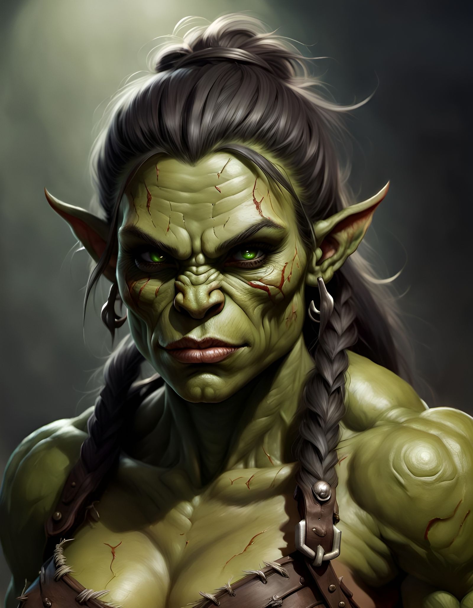 Cute Orc Female Portrait with Dramatic Lighting