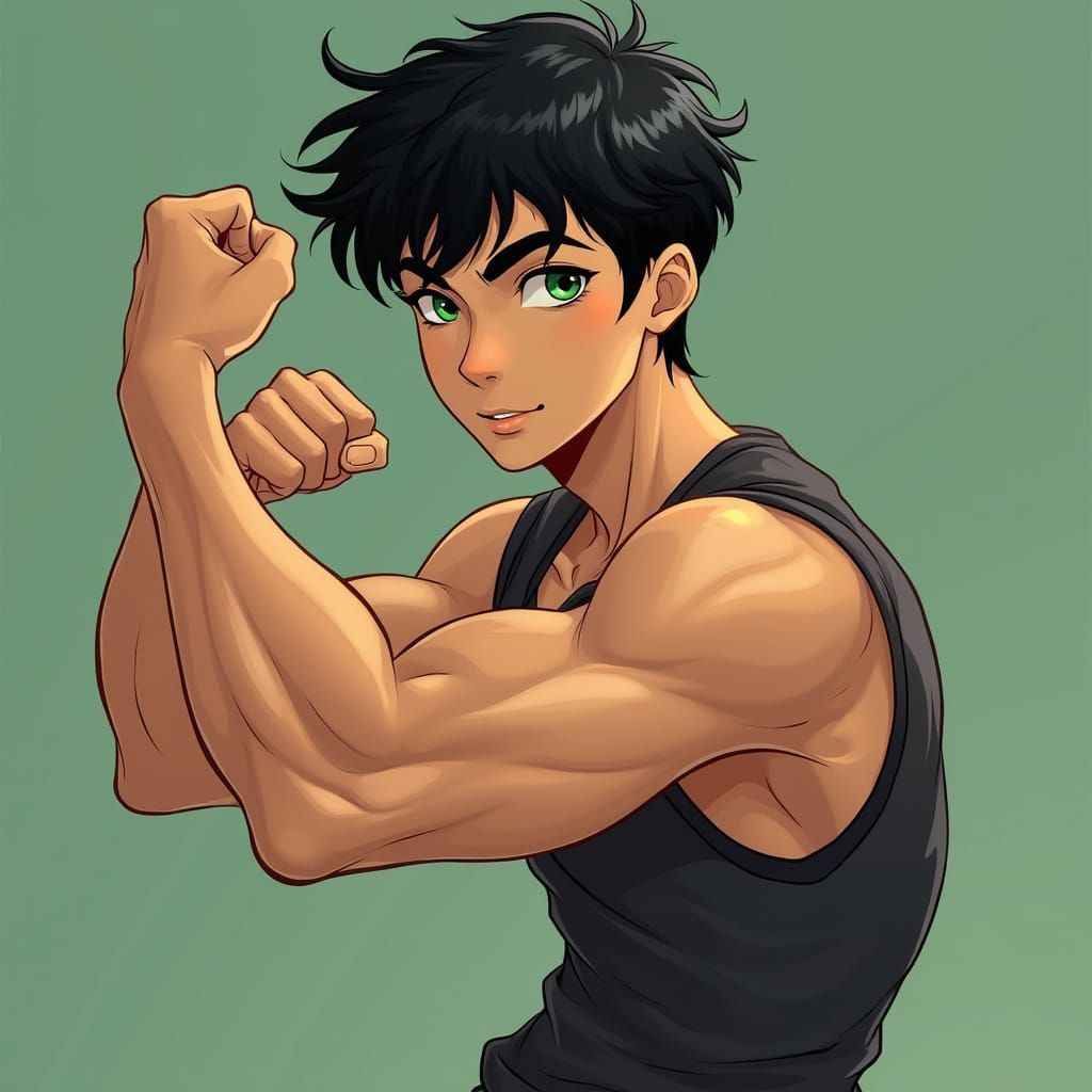 Dynamic Portrait of a Flexing Muscular Youth