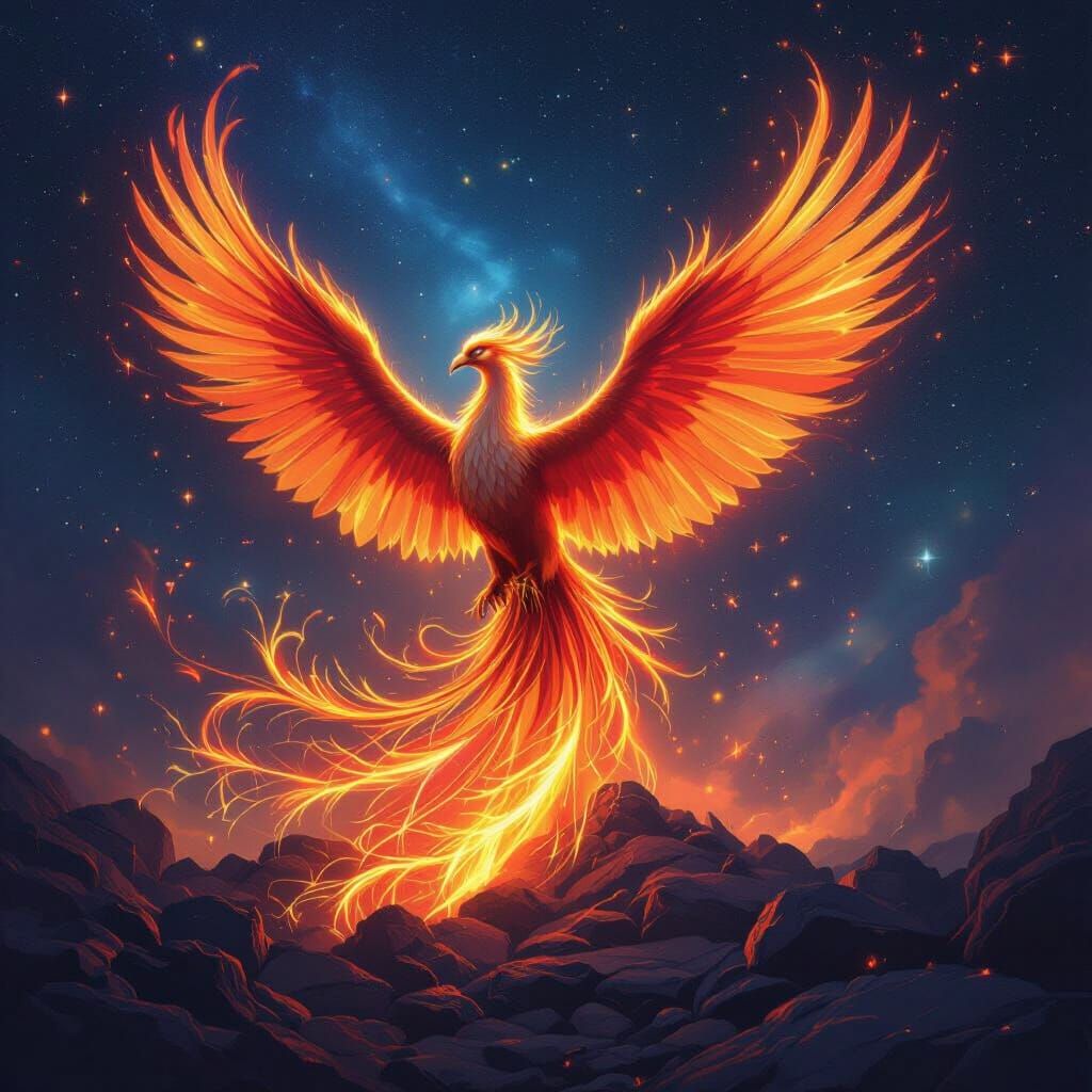 Majestic Phoenix Rises from Ashes in Cosmic Nebula