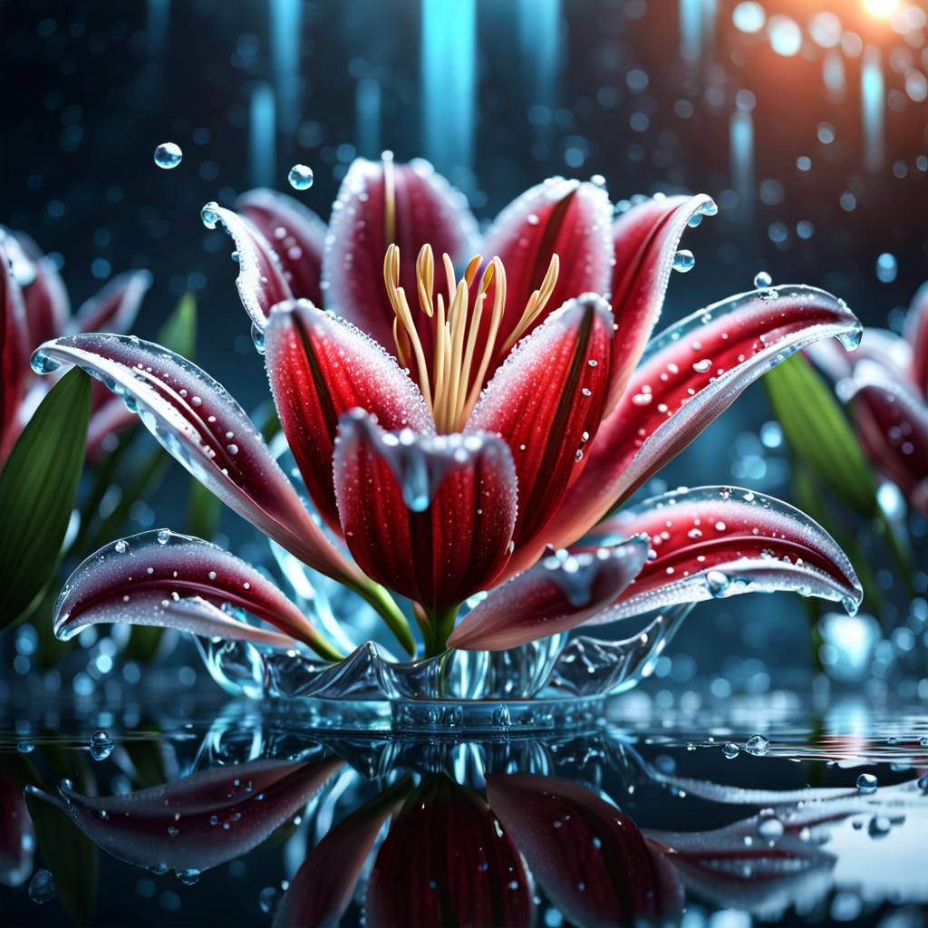 Lily Made Of Ice & Glass Figurines