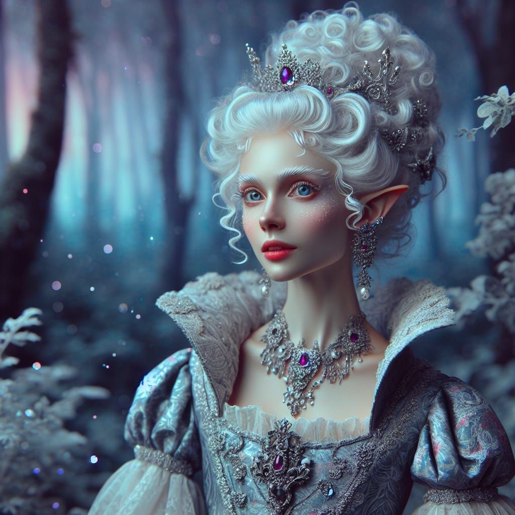 Elegant Elf in Silver Rococo Gown