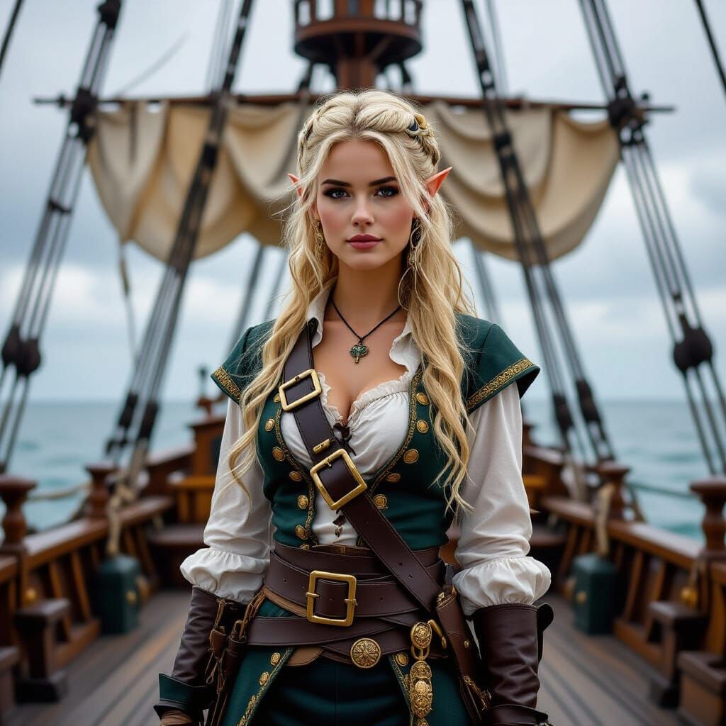 Medieval Elf Pirate on Clipper Ship