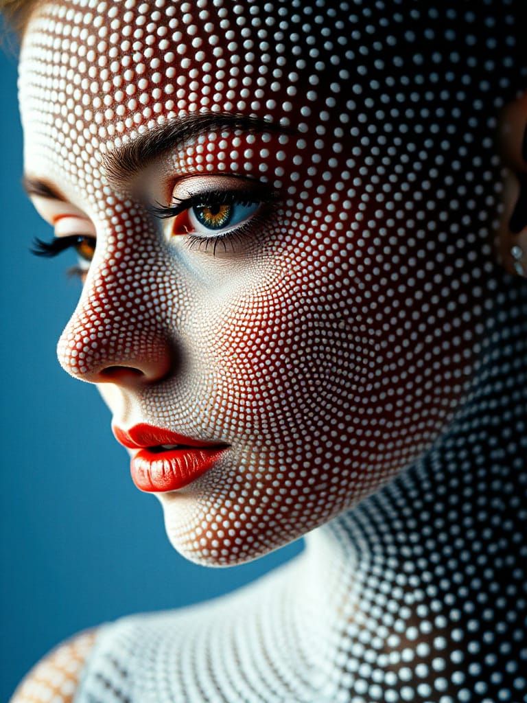 Optical Illusion Woman's Face in Polka Dot Planets