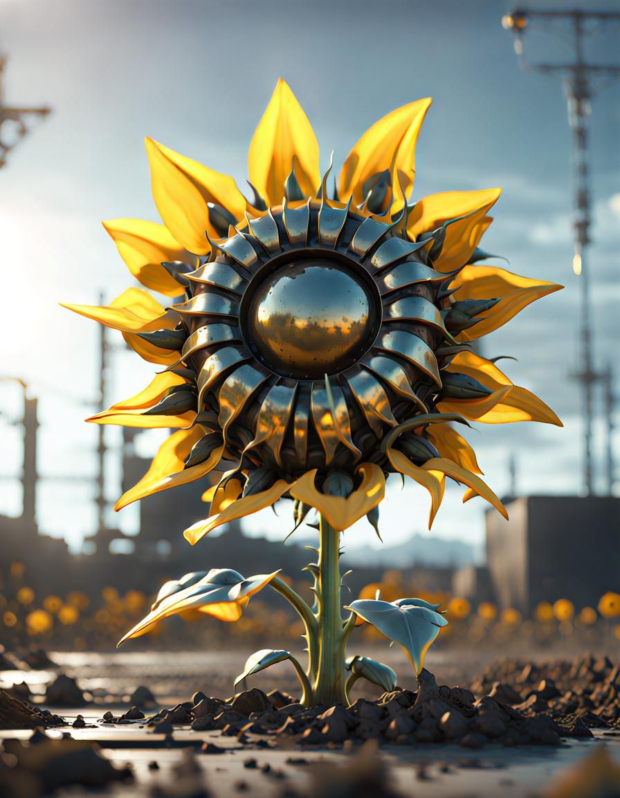 Mutant Sunflower in Wasteland: Sci-Fi Concept Art