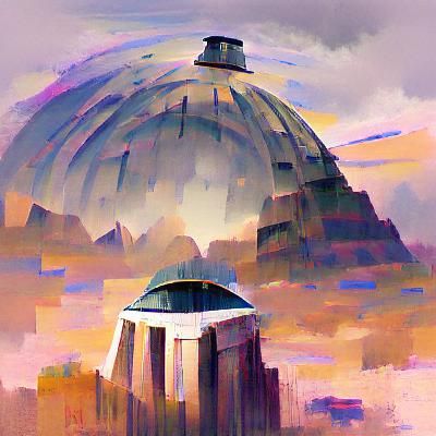 Futuristic Dome Structure in a Technological Landscape
