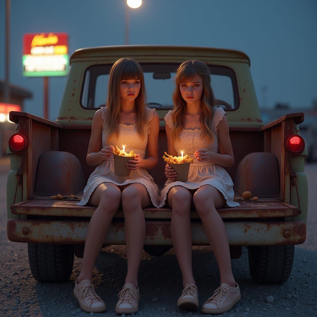 Girls in Truck Eat Chicken, Hyperdetailed Art