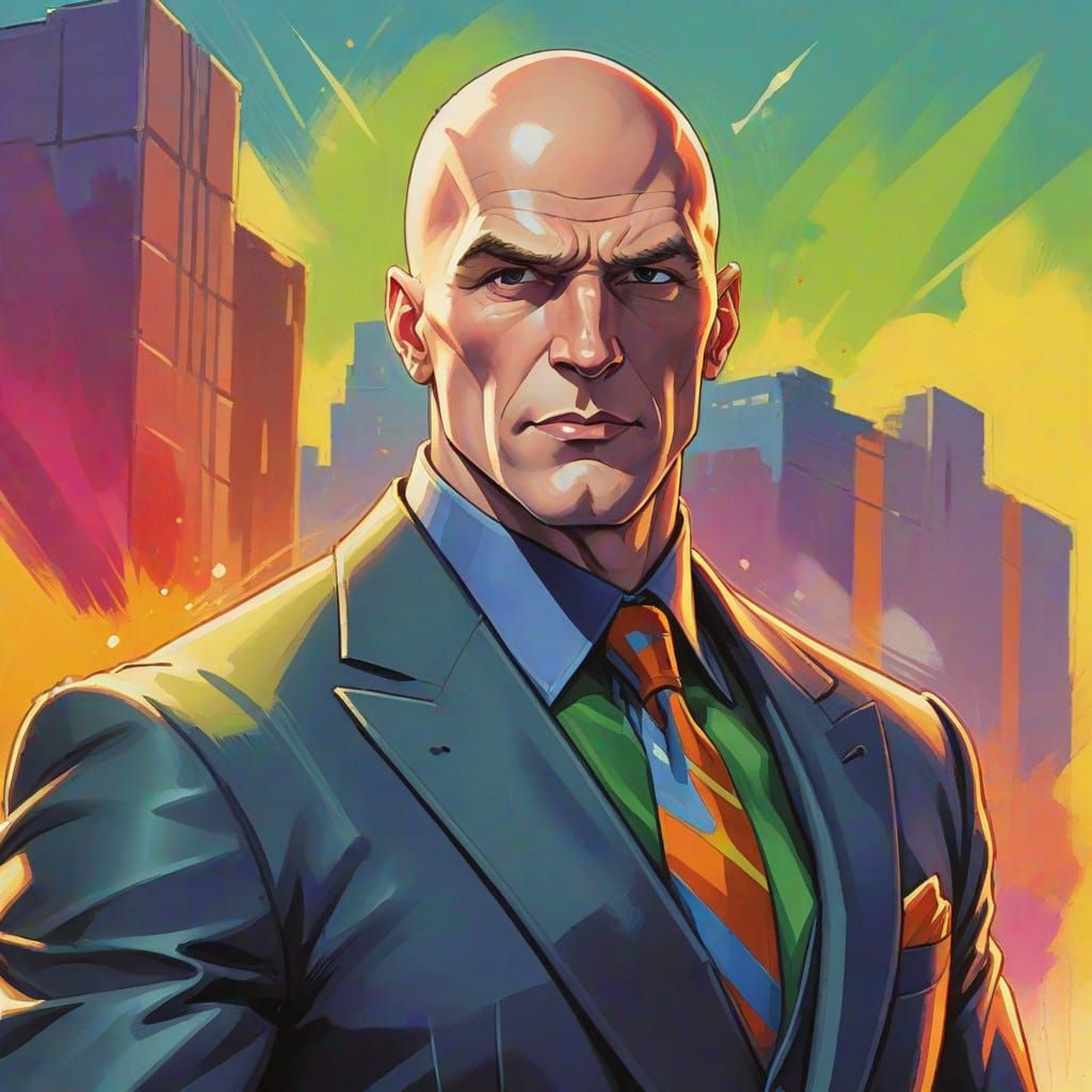 Cartoonish Lex Luthor Portrait in Gouache Style