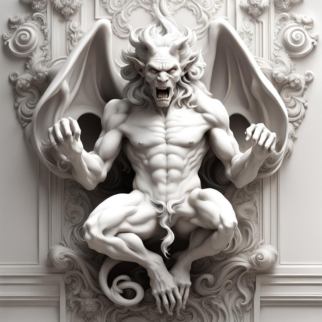 Porcelain Gargoyle with White Hair, Watercolor Rendering
