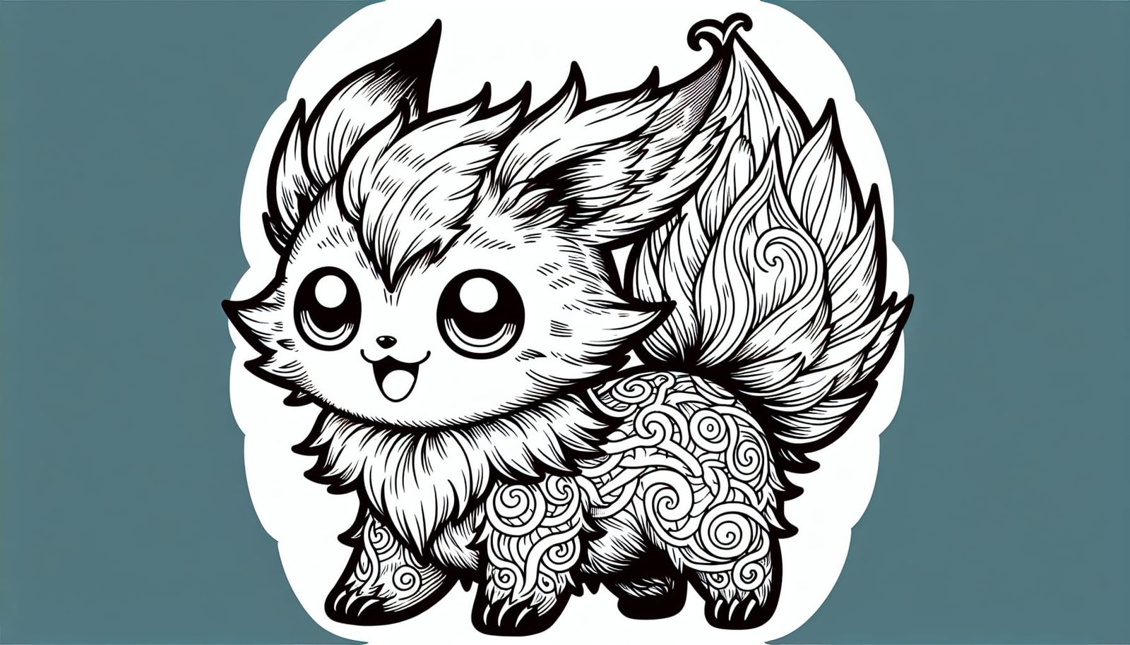 Chibi Fox with Bushy Tail Line Art