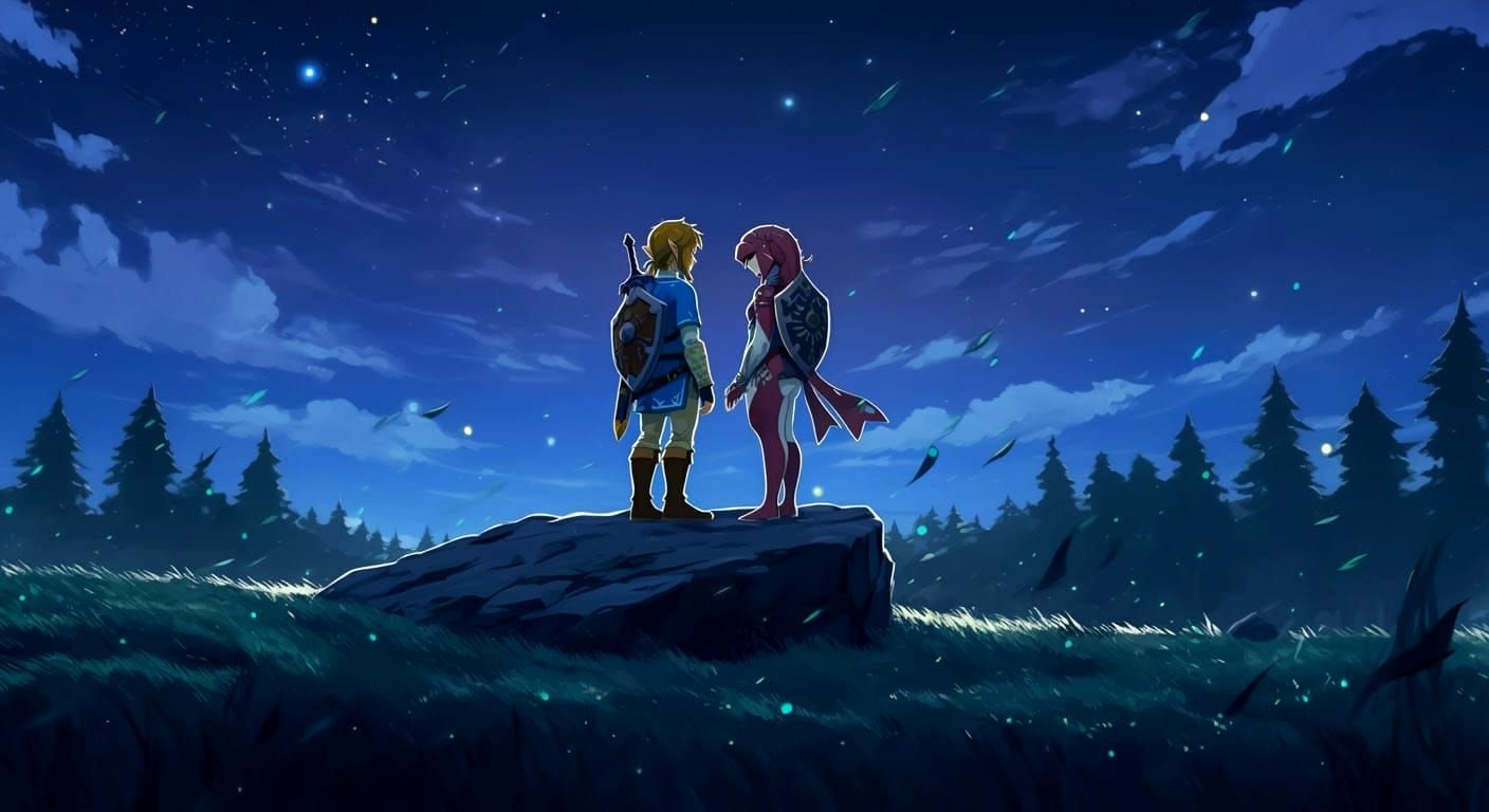 Link and Mipha Kiss in Anime Style
