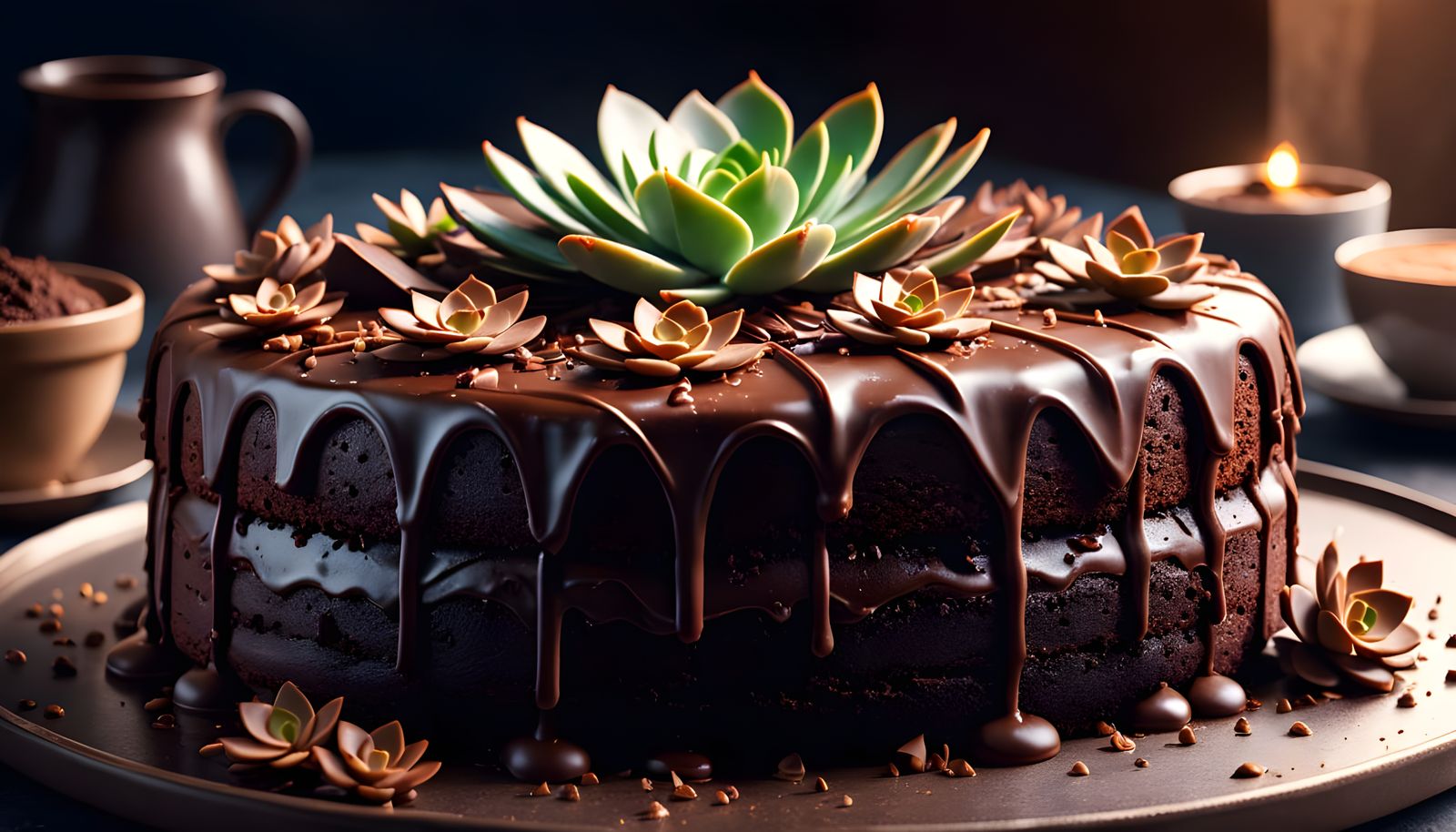 Succulent Chocolate Cake Close-Up in Hyper-Realistic Style