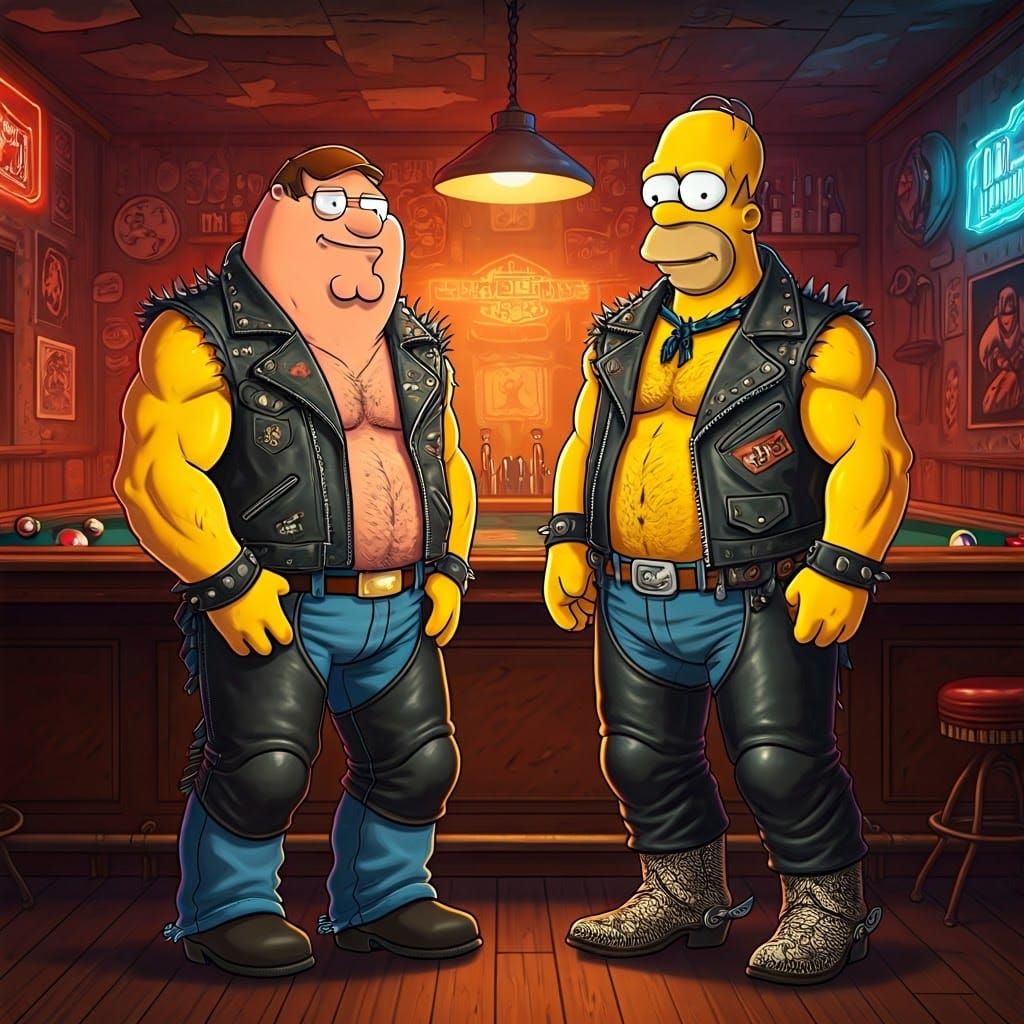 Biker Bar Icons: Homer Simpson and Peter Griffin