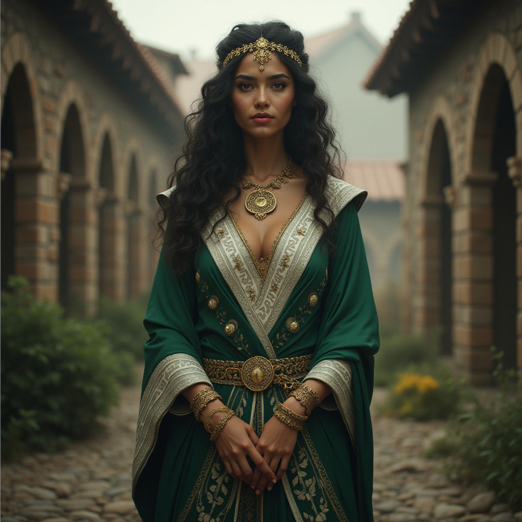 Goddess Naria in Ancient Town, Digital Painting