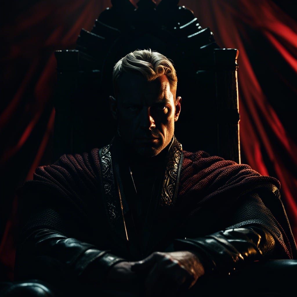 Powerful Warlord on Throne in Cinematic Style