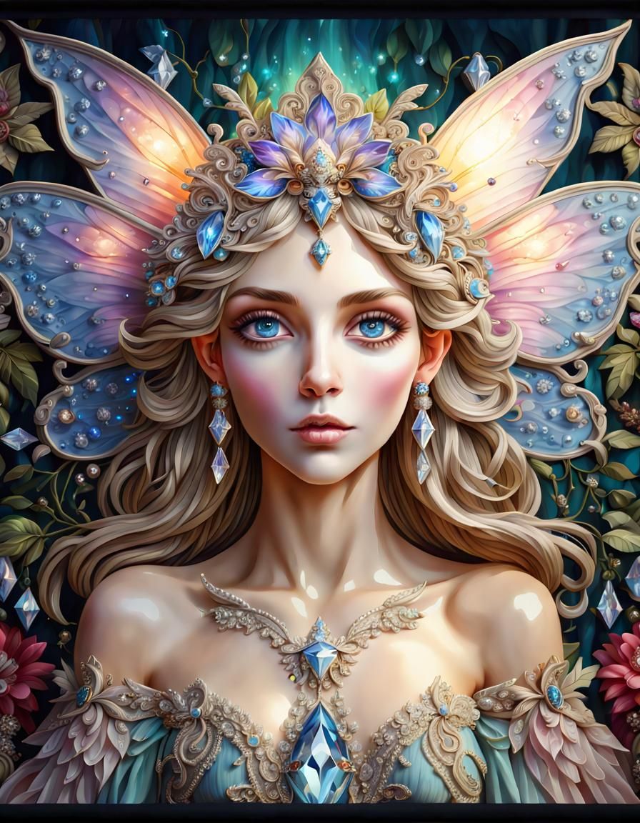 Bejeweled Fairy Portrait in Tapestry Style