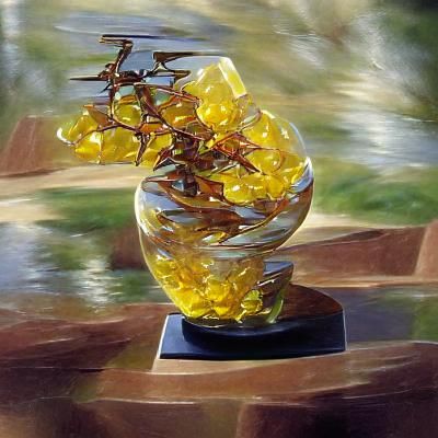 Amberina Glass Forsythia Maze in Oil Painting Style