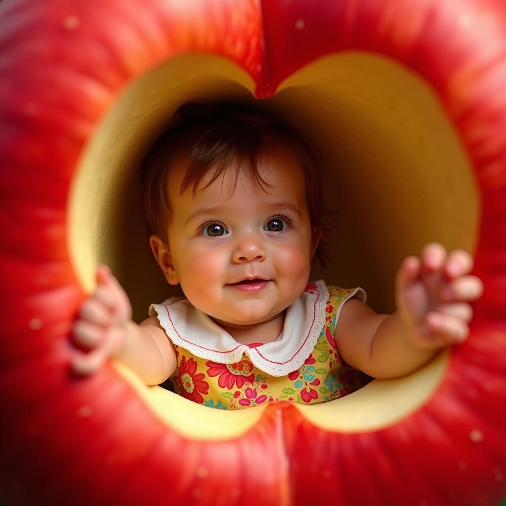 Little Girl with Big Apple: Vibrant Portrait