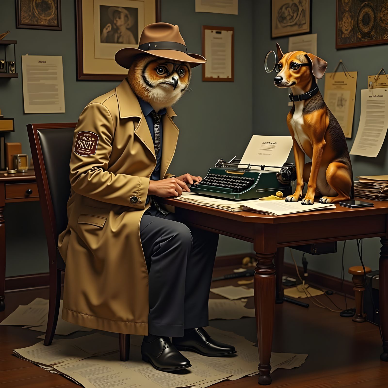 Owl and Hound Private Eyes Cartoon