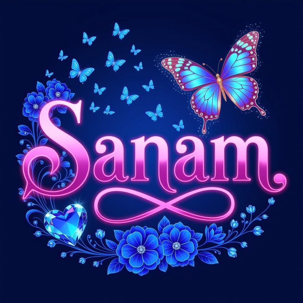 Elegant "Sanam" 3D Typography with Neon Glow