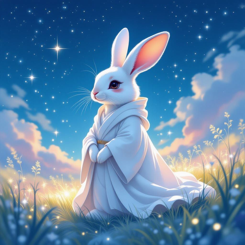 Celestial Rabbit in Ethereal Landscape with Luminous Colors