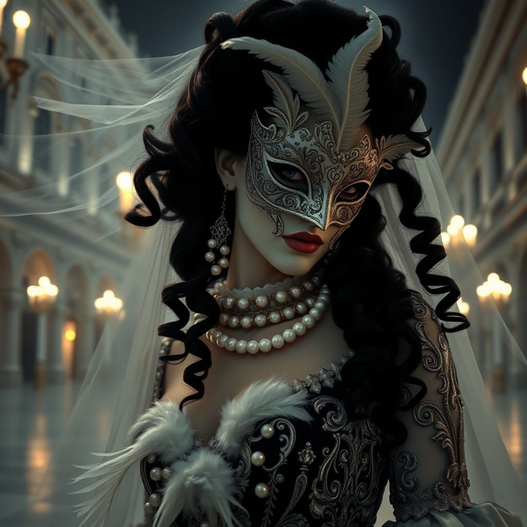 Mysterious Woman in Venetian Carnival, Gothic Style