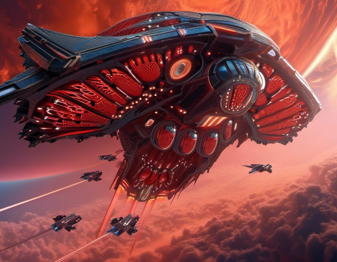 Futuristic Spaceship Enters Martian Atmosphere