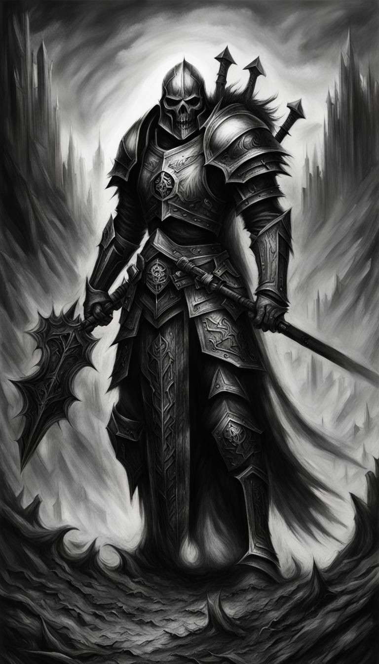 Hyperdetailed Charcoal Drawing of Death Knight