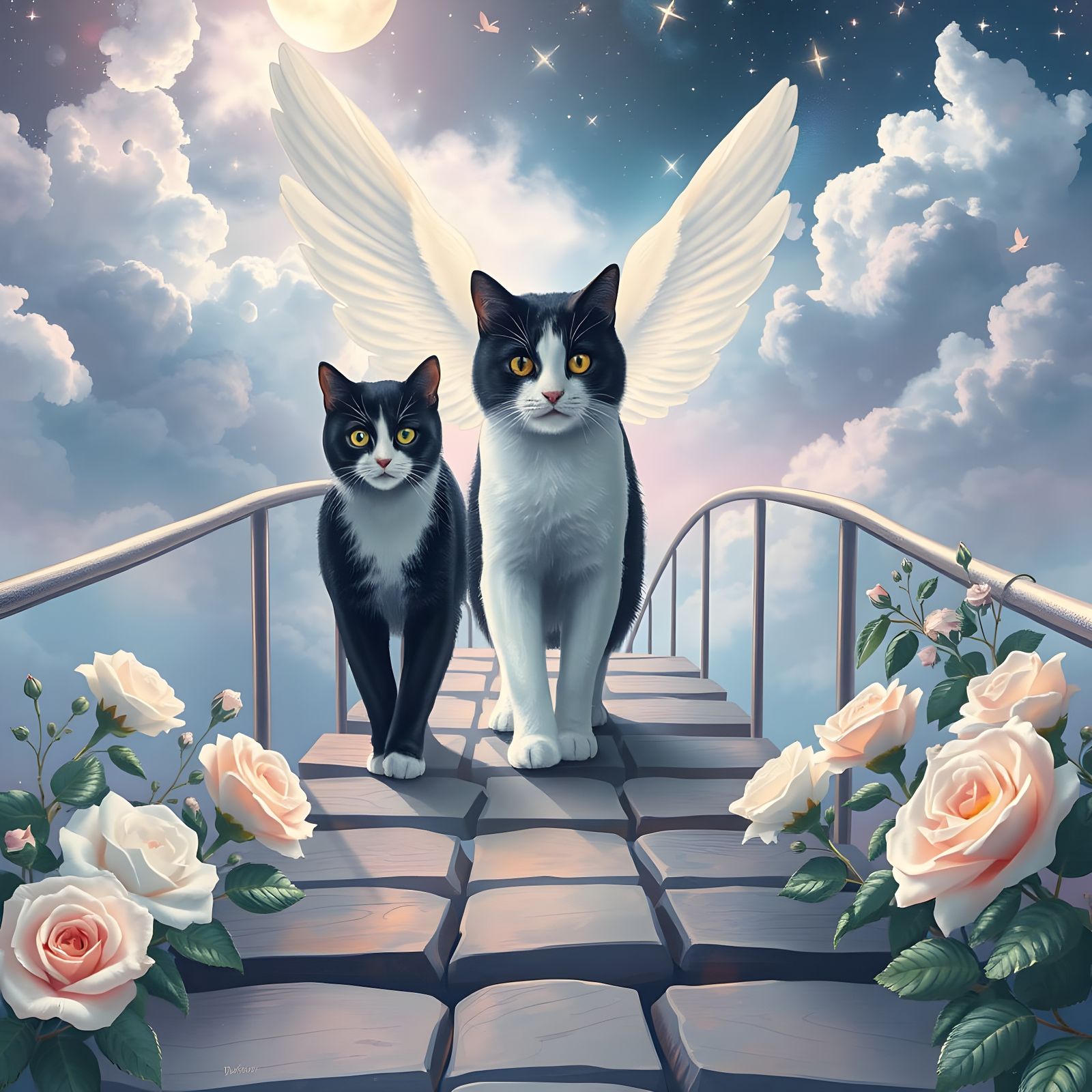 Astral Cat's Elysian Bridge in Pastel Hues