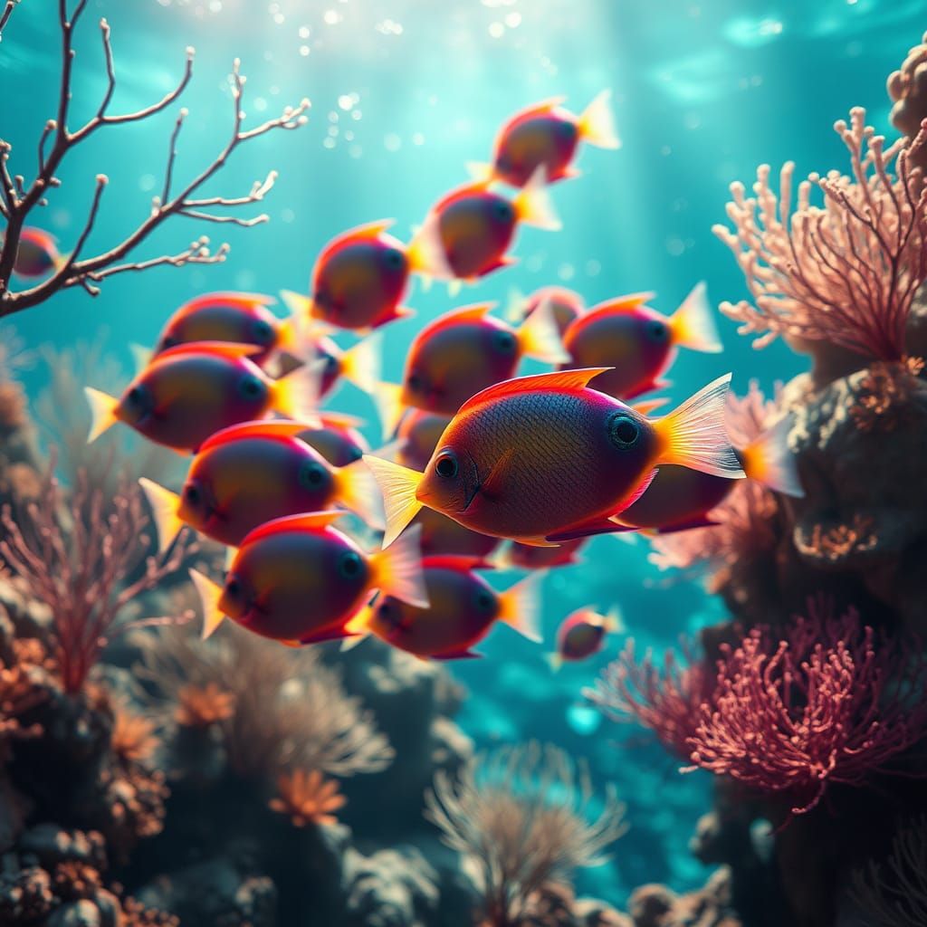 Rainbow Fish in Surreal Coral Reef Digital Art