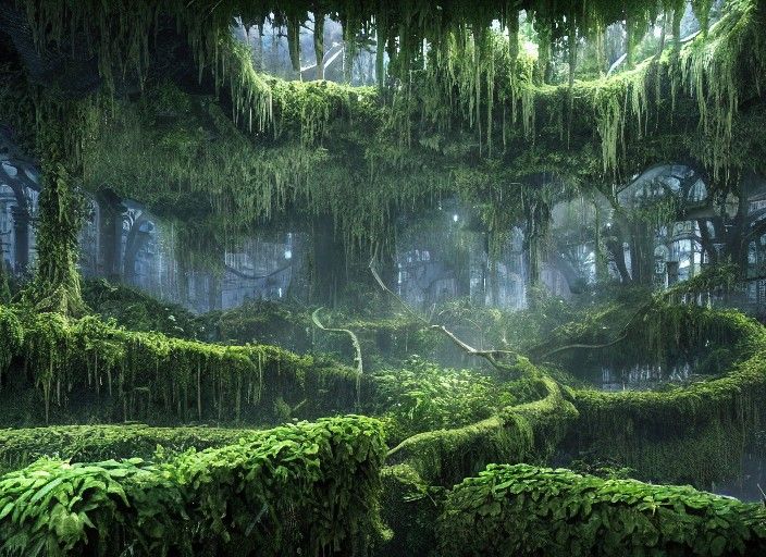 City Reclaimed: Vines and Moss in Volumetric Light