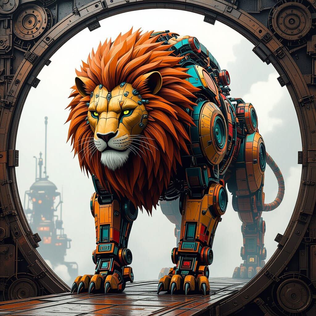 Steampunk Lion Made of Gears