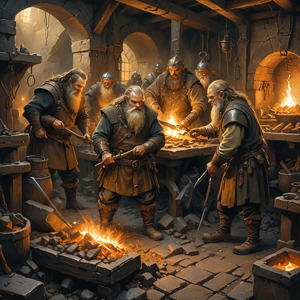 Dwarves Forging Underground: A Norse Mythology Scene